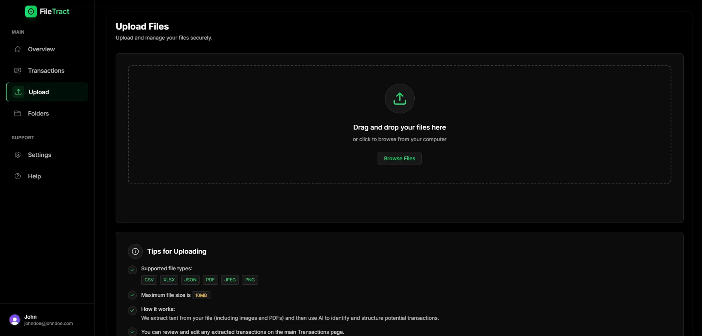 Dashboard showing transaction insights